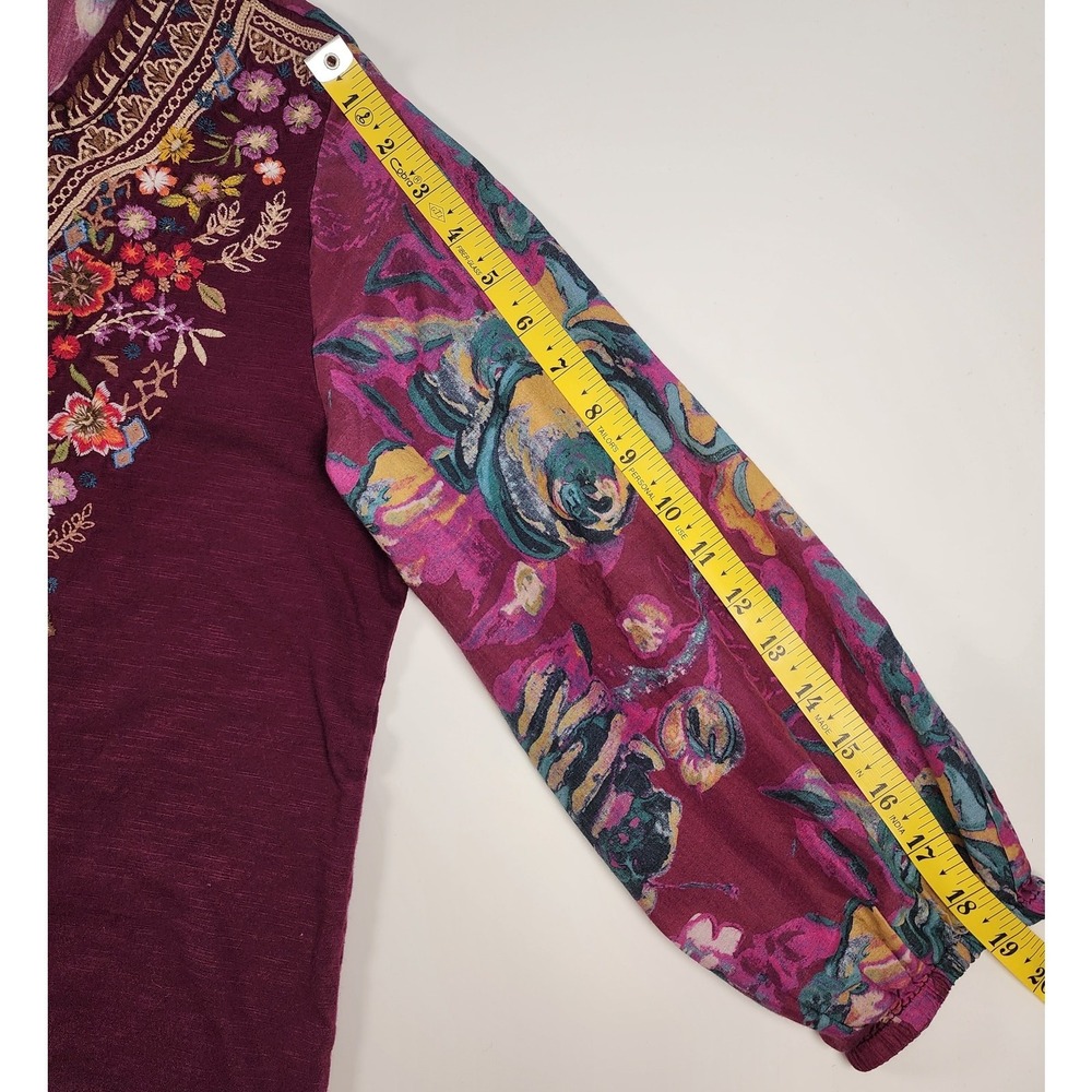 Sundance Women Boho Embroidered Floral V-Neck Mixed Media Blouse Size M - Picture 5 of 10